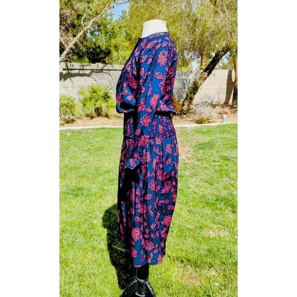 1980s VTG Cynthia Howie Buhon Sz2 Floral Red/Navy 2pc Top + Maxi Dress Set EUC - Picture 2 of 5